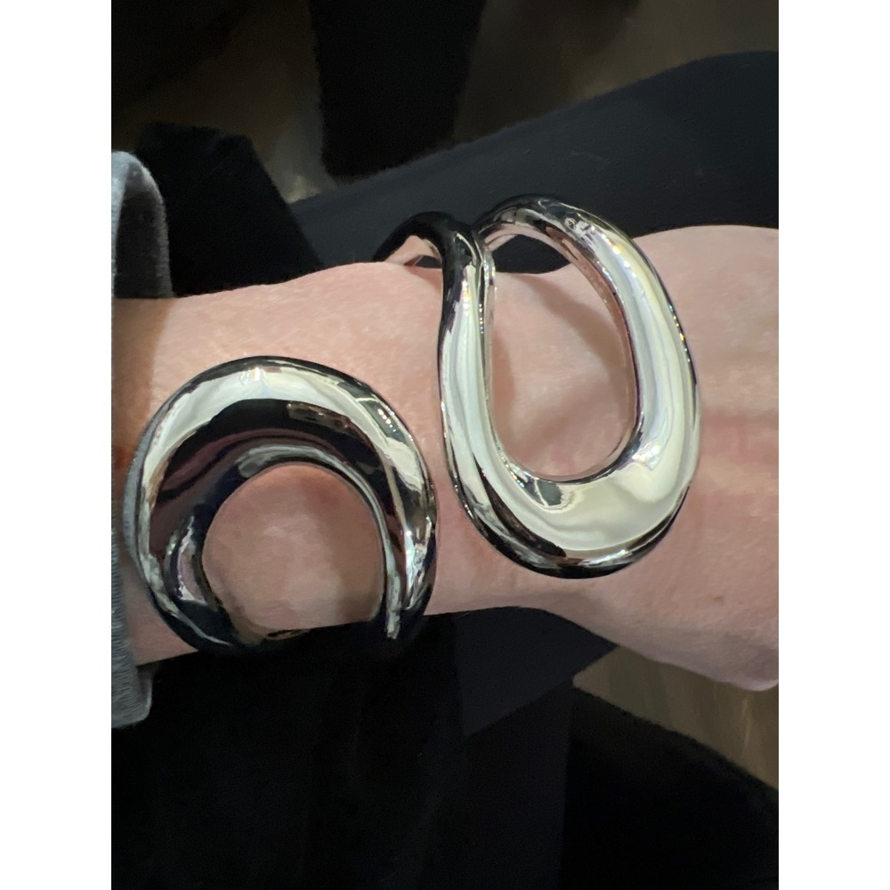 Natasha Silver Tone Sculptural Abstract Hinged Cuff Statement Bracelet